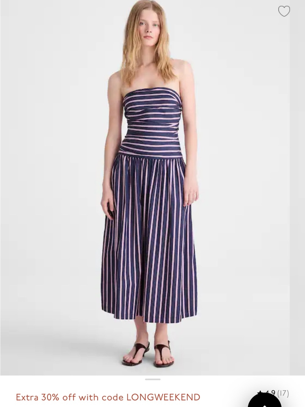 Madewell Navy and Pink Strapless Midi Sundress